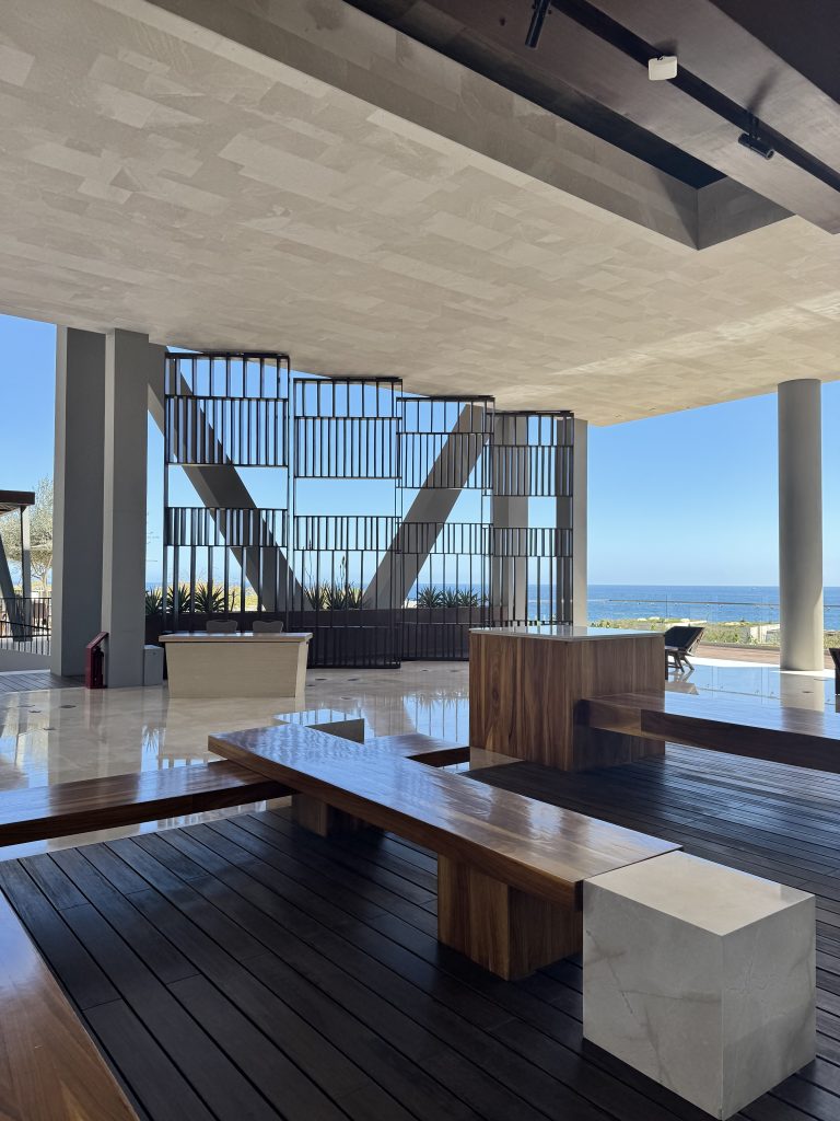 Location: Outdoor Lobby, Solaz, Cabo San Lucas, Baja California, Wood Highlights: Wood decking inset