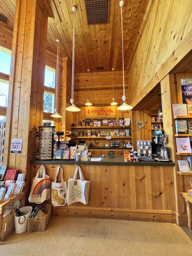 Location: Copperfield Books, Larkspur, California, Wood highlights: Knotted pine T&G on the ceiling