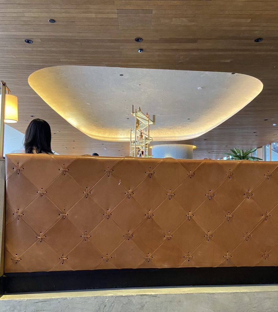 Queensyard Restaurant, Hudson Yards, NY, NY, Wood highlights: T&G on the ceiling punctuated by recessed lighting