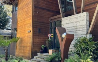 Location: Private Residence, Larkspur, California Wood Highlights: T&G wood installed horizontally adjacent to painted siding and concrete walls