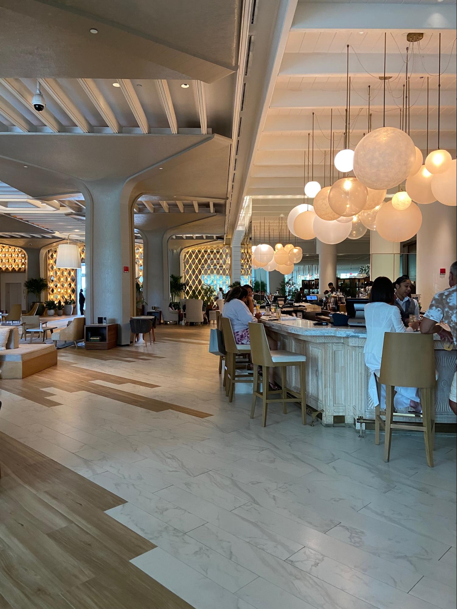 SLS Baha Mar, Nassau, Bahamas, Wood Highlights: White oak wood flooring adjacent to stone, random plank layout