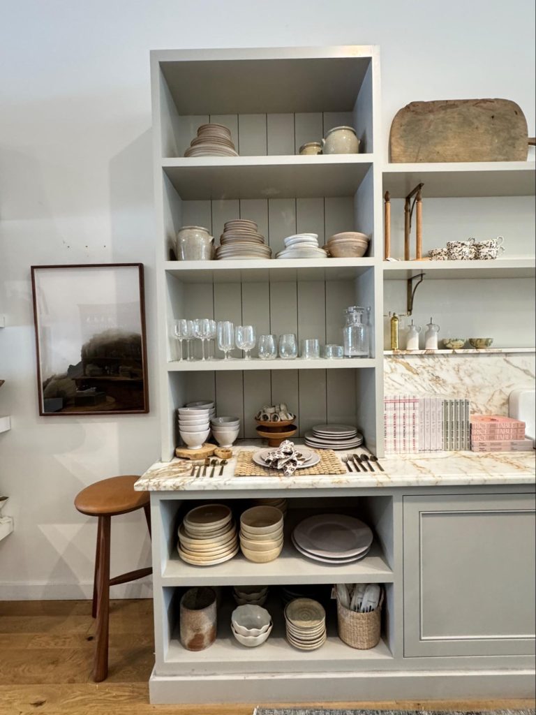 Location: Amber Interiors, Marin County, California, Wood Highlights: Shiplap at back of shelving unit