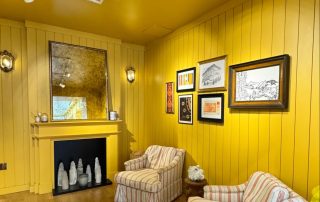 Wood Highlights: Shiplap wall paneling with flat crown moulding