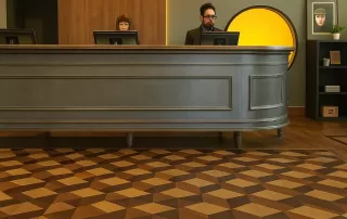 Location: Hotel Zelos, San Francisco, California, Wood Highlights:  Interior moulding design and architectural moulding at reception desk