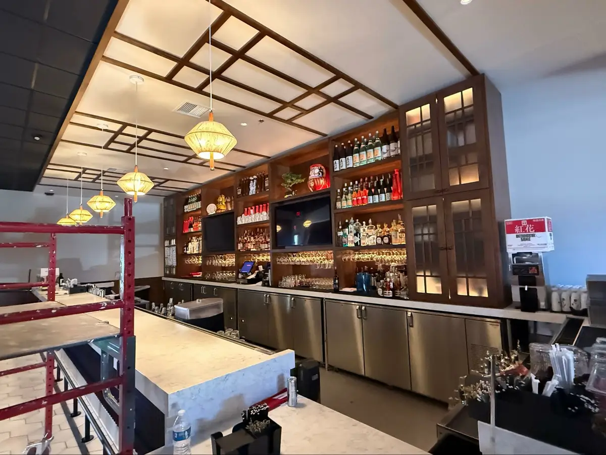 Photo credit: Lowpensky Customer, Location: Benihana, San Mateo, California Wood Highlights: Walnut S4S installed at ceiling and bar area