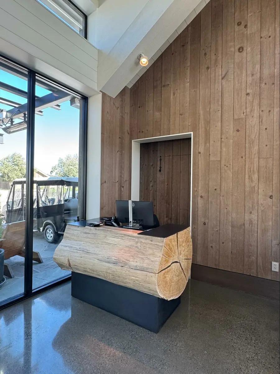 Location: Four Seasons, Calistoga, California, Wood Highlights: Interior moulding design and architectural moulding at reception desk area on walls and door casing