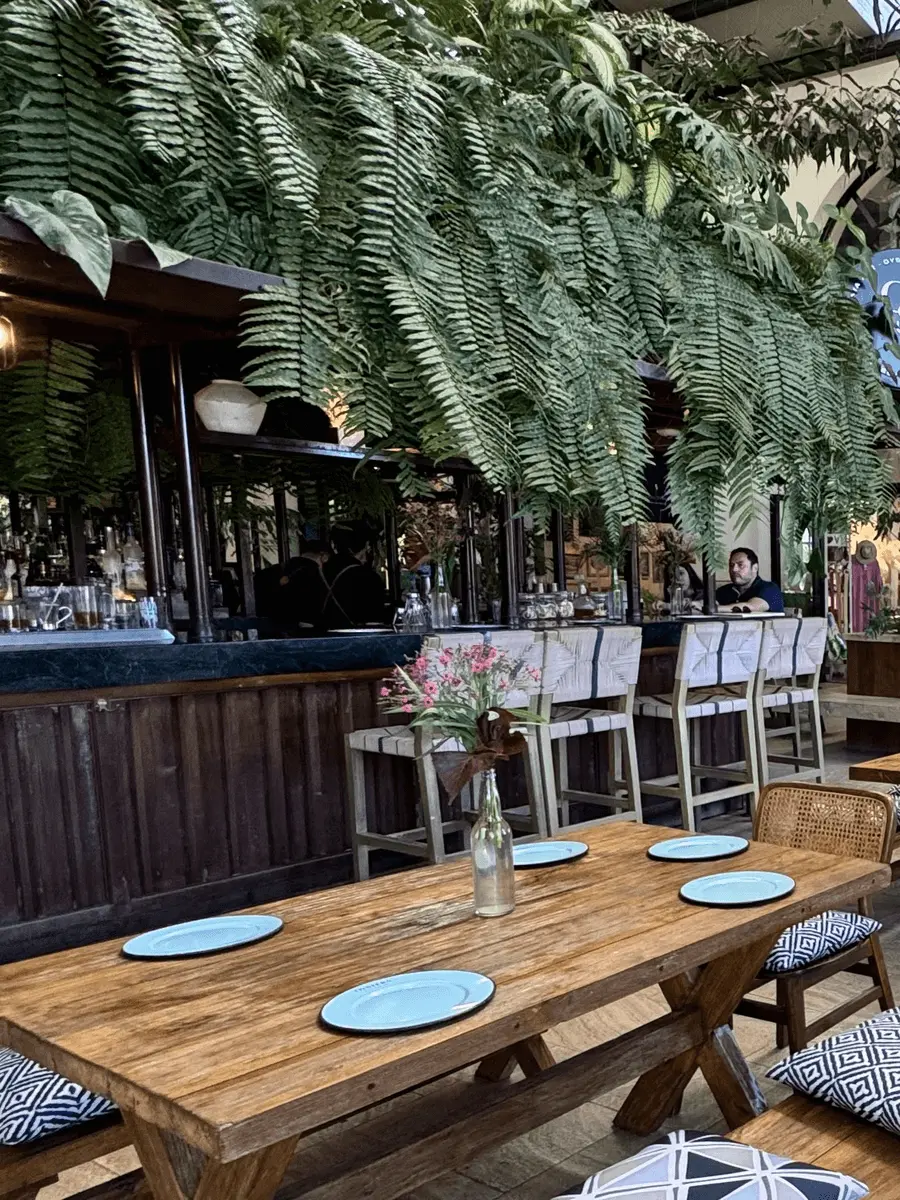 Location: Oystera, Todos Santos, California, Wood Highlights: Wood trim at face of bar and bar back, located in a former 1850 Sugar Mill, featured in the Michelin Guide