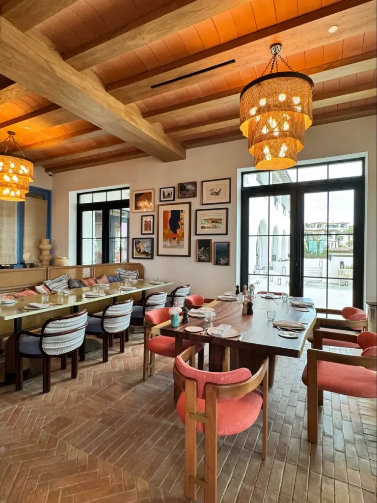 Location: Baja California, Wood Highlights: Architectural trim covering beams and blue painted room divider