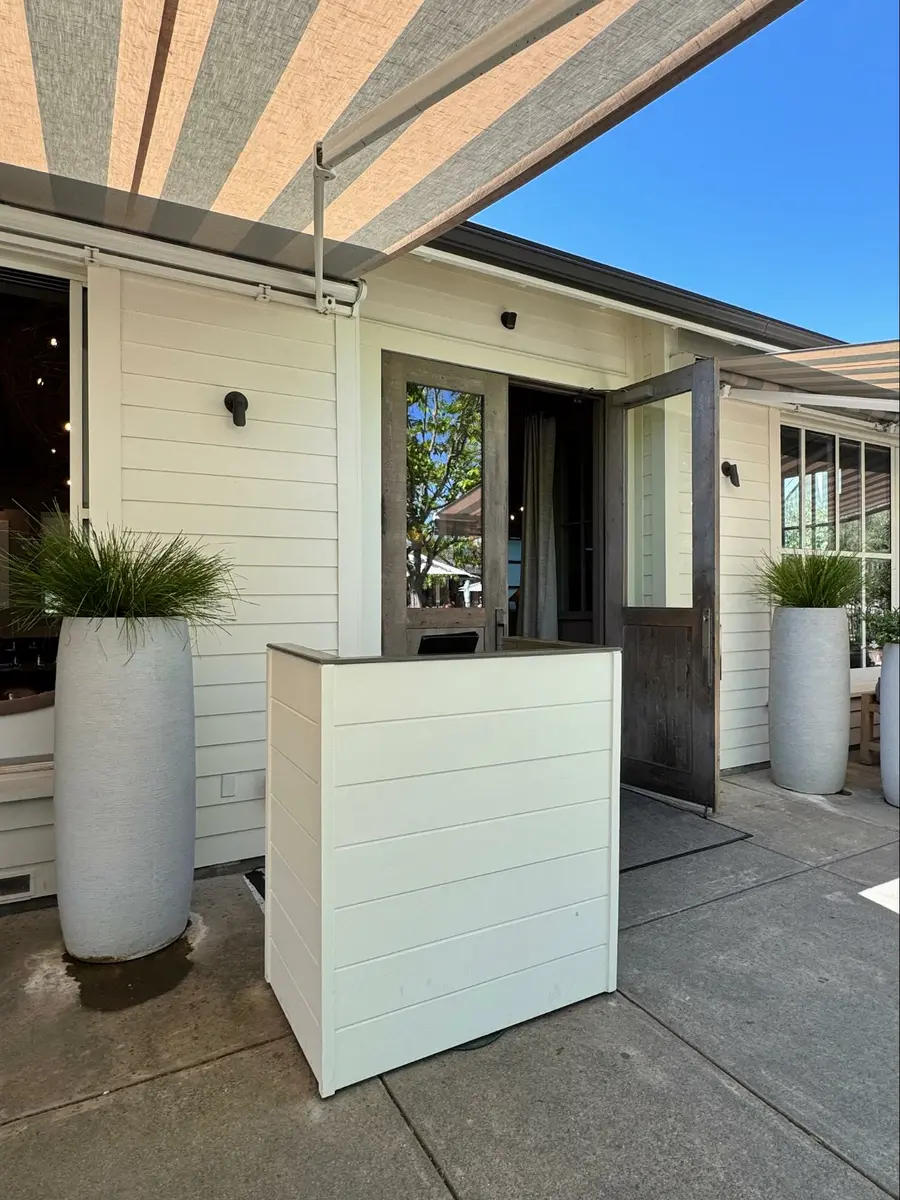 Location: Solbar, Calistoga, California, Wood Highlights: Moulding design and architectural moulding at exterior check in desk and adjacent areas