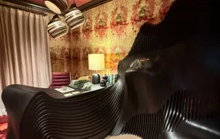 Location: SF Decorator Showcase, Pacific Heights, San Francisco, California Wood Highlights: Crown moulding, baseboard, sculptural desk with shelf and seating