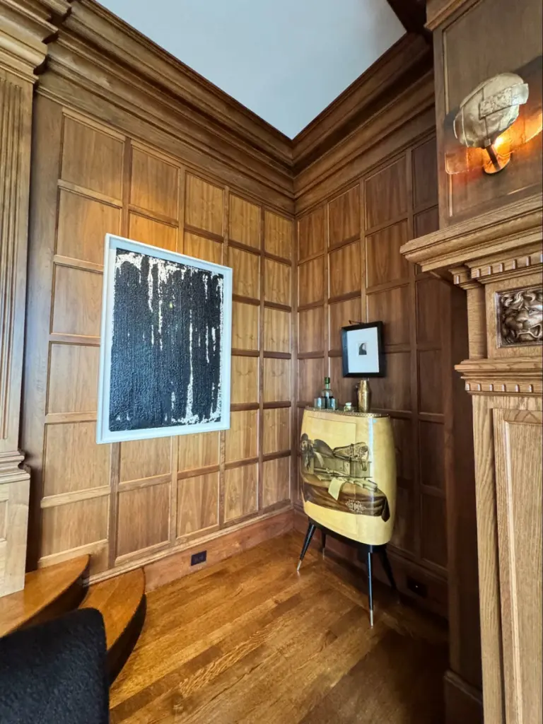 Location: 2025 SF Decorator Showcase, San Francisco, California Wood Highlights: significantly high large scale crown moulding, grid paneling, baseboard, fireplace surround, staircase, door casing