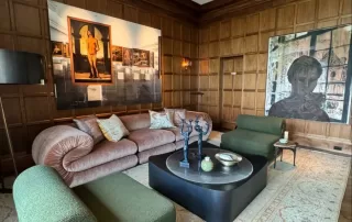 Photo credit: MetaphorEdge, Location: 2025 SF Decorator Showcase, San Francisco, California Wood Highlights: unique double crown moulding, paneling, baseboard, fireplace surround, staircase