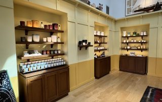 Location: Diptyque, Larkspur, California Wood Highlights: Baseboards, S4S top ledge, S4S at niche shelving, wall trim, flooring