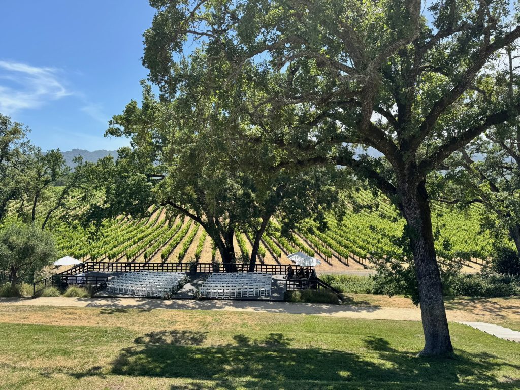 Location: BR Cohn Winery, California, Wood Highlights: Wood platform and guard railings offer a memorable shaded spot
