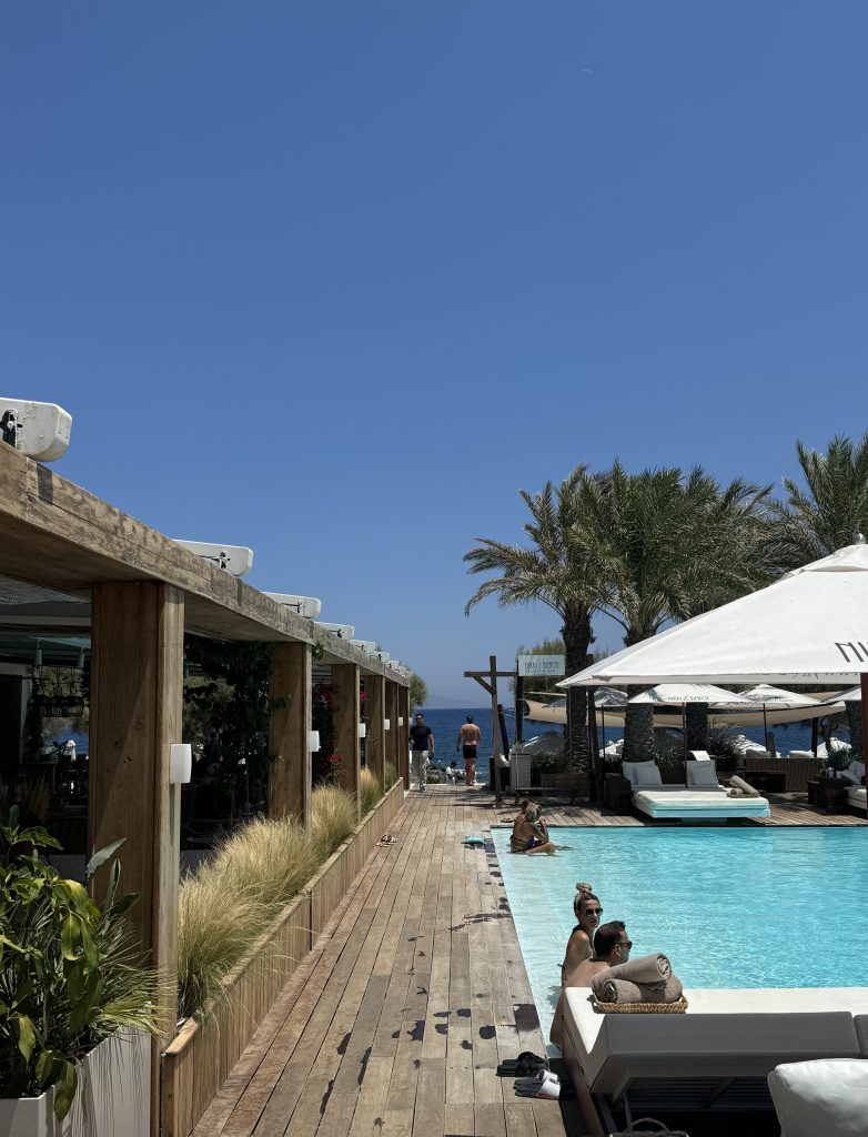 Photo credit: MetaphorEdge.com, Location: Nikki Beach, Santorini, Greece Wood Highlights: path adjacent pool