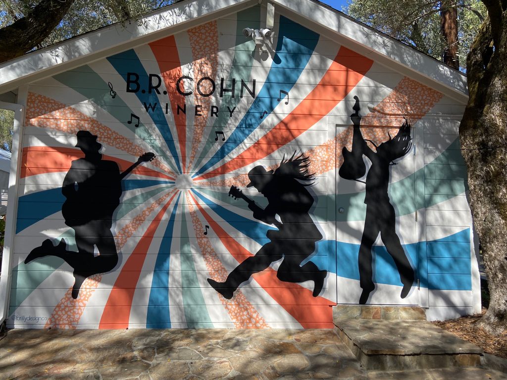 Location: BR Cohn Winery, California, Wood Highlights: A mural transforms exterior wood siding into a playful, photogenic destination
