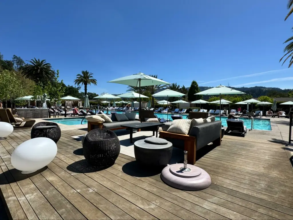 Location: Calistoga, California, Wood Highlights: pool decking highlights this seating area