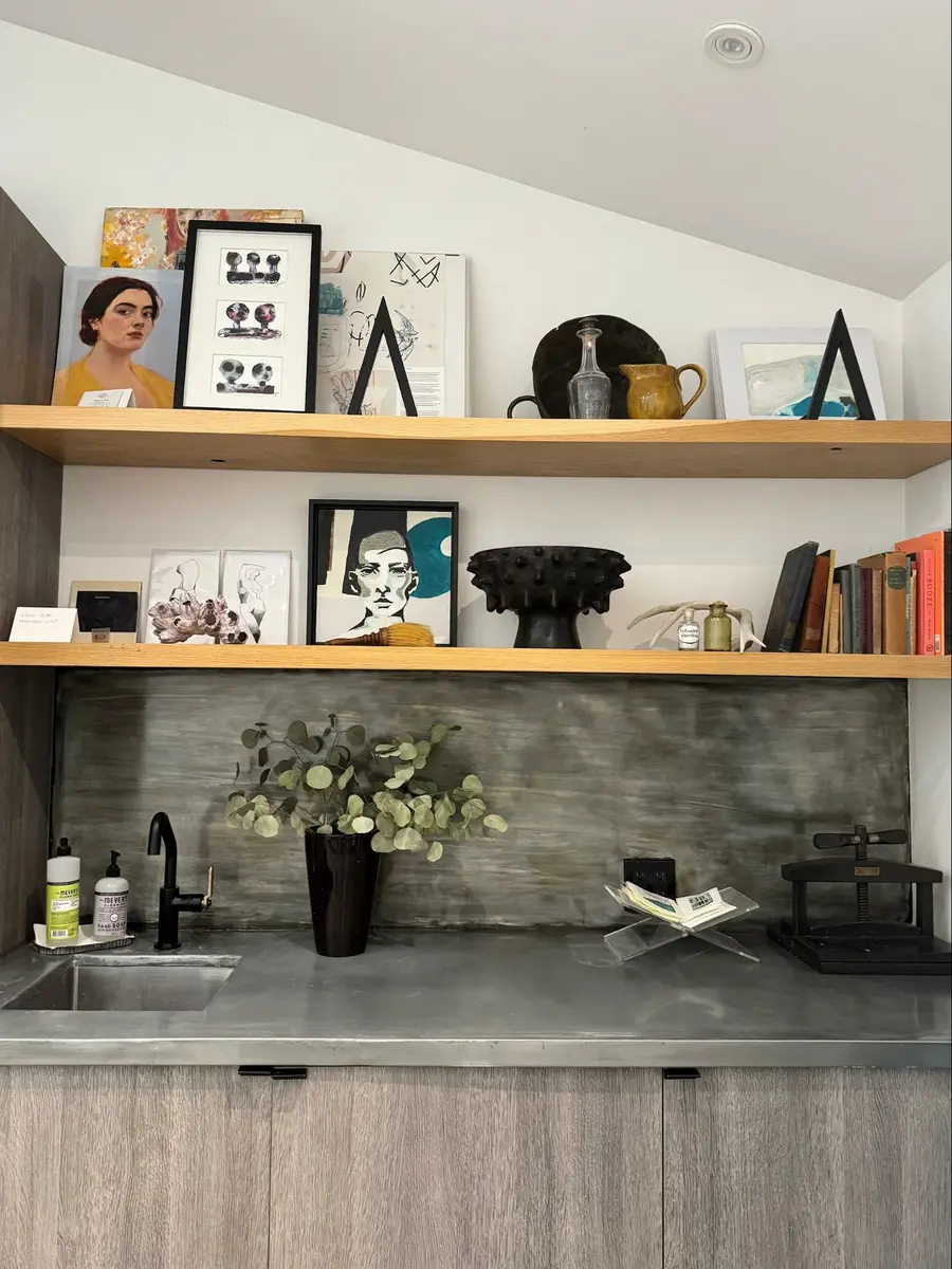Photo credit: Metaphor Design, Location: Marin County, California, Wood Highlights: White oak floating shelves, S4S (surfaced four sides) in the ADU