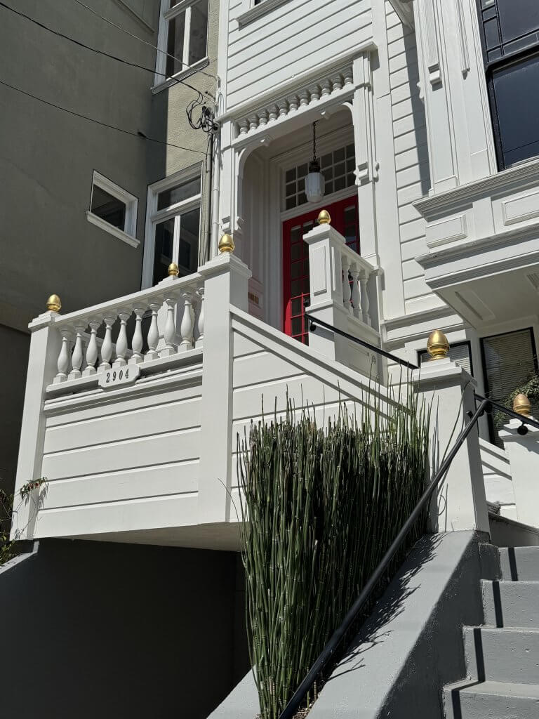 Location: Private Residence, San Francisco, California, Wood Highlights: handrails, guardrails and wall caps service the stair and add historic detail and variety