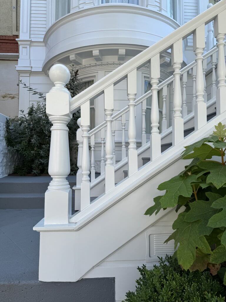 Location: Private Residence, San Francisco, California, Wood Highlights: exterior stair handrails seen with riser and base trim
