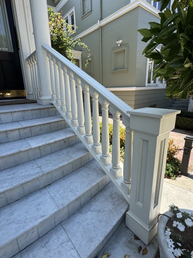 Location: Private Residence, San Francisco, California, Wood Highlights: Smooth handrails integrate with historical trim and square edge S4S post, while providing important support