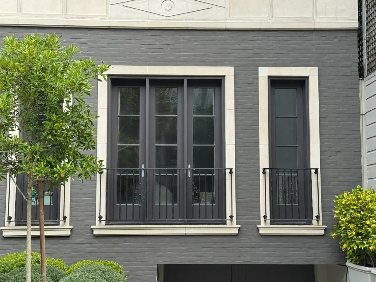 Location: Private Residence, San Francisco, California, Wood Highlights: astragals at center of pair of balcony doors
