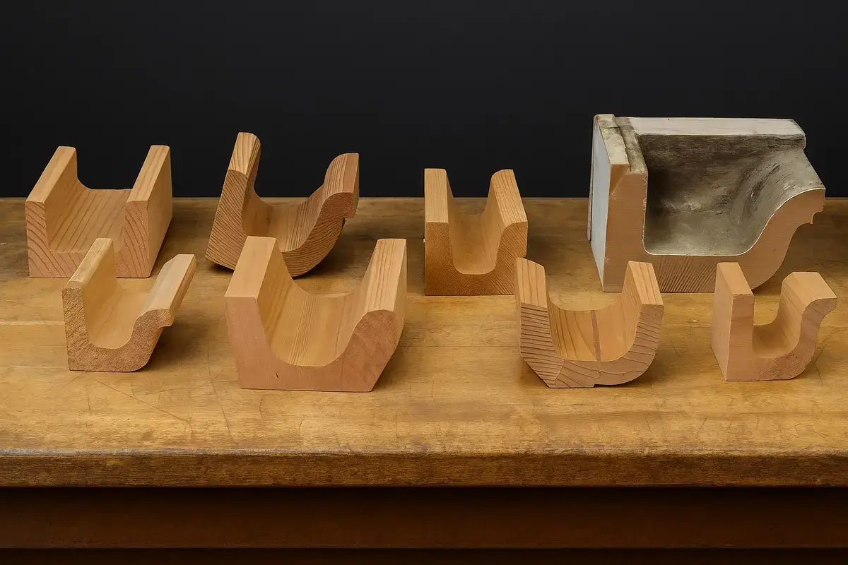 Photo credit: Lowpensky Moulding Wood Highlights: custom wood gutter profile samples milled for historic restoration and residential projects