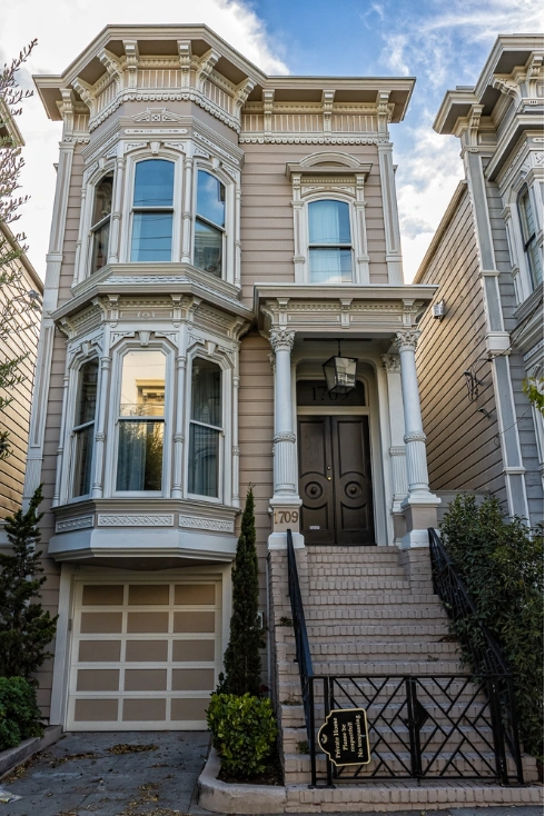 Photo credit: MetaphorEdge.comLocation: Exterior of Full House Location, Lower Pacific Heights, San Francisco, California Moulding Highlights: Trim at windows, doors, eaves, and more.