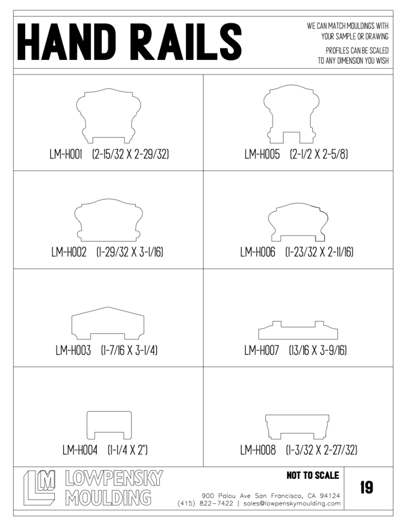 Lowpensky catalog page 19 shows many popular handrail profiles available for order