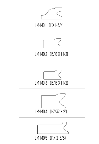 Lowpensky Moulding catalog page 26 shows stucco moulding profiles LM-011 thru LM-015
