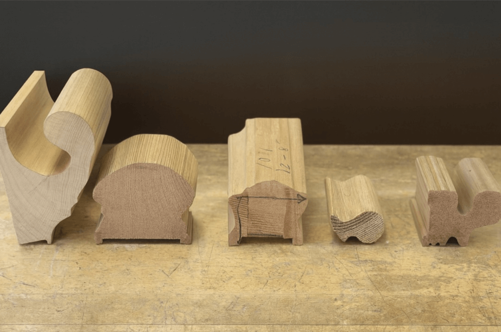 Photo credit: Lowpensky Moulding Wood Highlights: custom wood handrail profile samples milled for historic restoration and residential projects