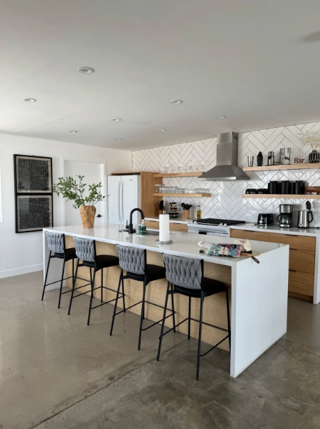 Photo credit: MetaphorDesign.comLocation: Kitchen Island, Private Residence, Joshua Tree, California Moulding Highlights: Tongue and groove wood at island below counter