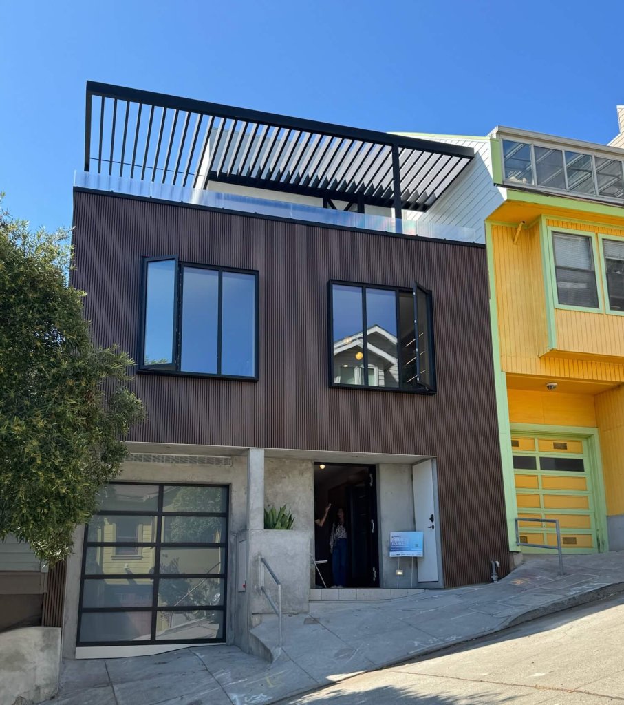 Location: Banks Street Residence, San Francisco, California, Wood Highlights: Contemporary facade treatment with vertical S4S wood cladding on the AIASF Home Tour, by Blue Truck Studio