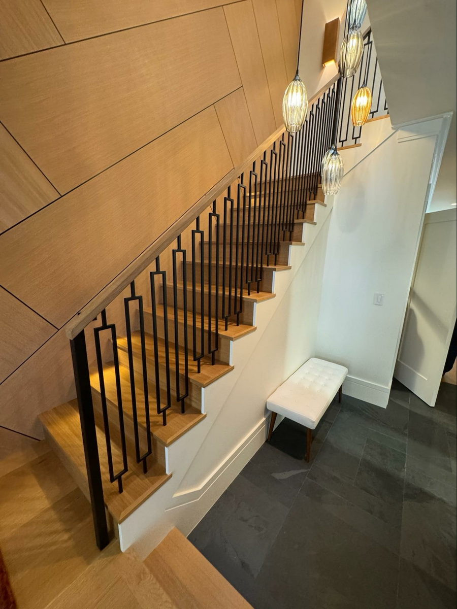 Location: Eureka Valley Home, San Francisco, California, Wood Highlights: AIASF Home Tour trim details are giving bespoke thru baseboards, treads, handrails and angular panels and matching sconces.