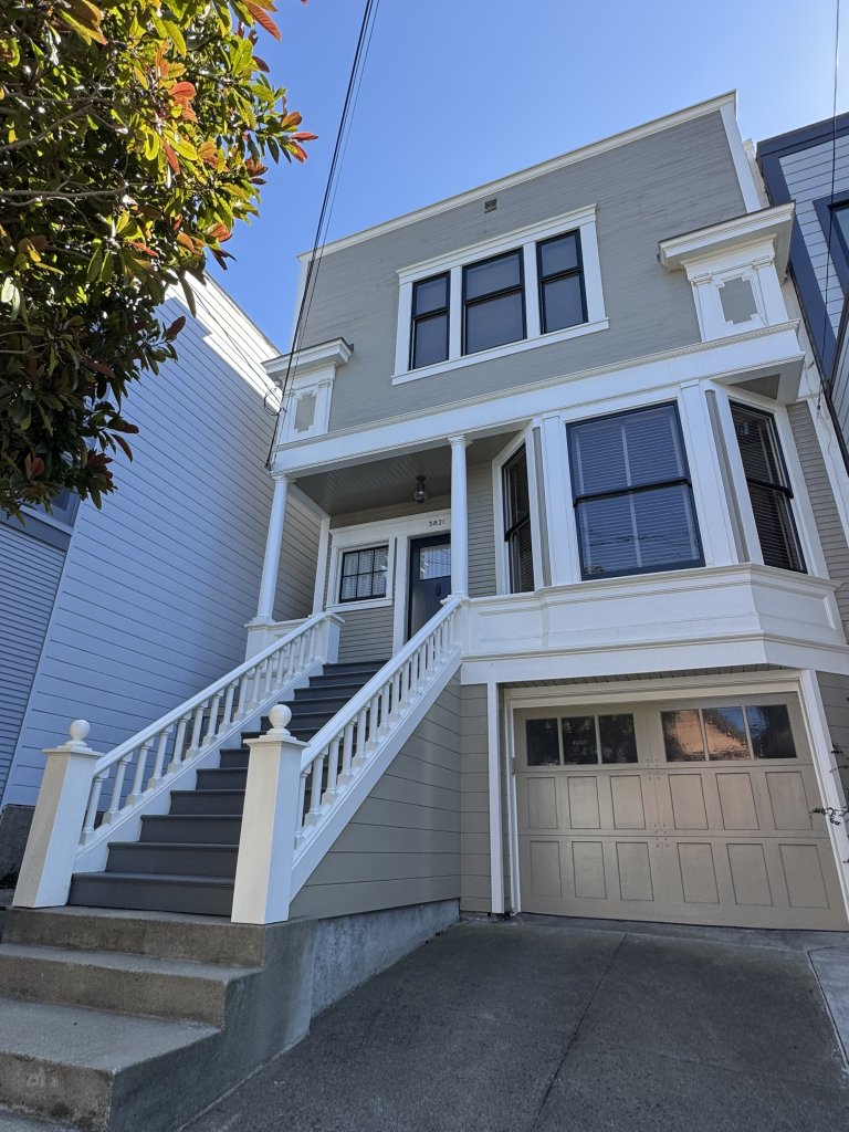 Location: Noe Valley, San Francisco, California, Wood Highlights: Exterior facade illustrating neighborhood context and building envelope conditions that influence interior door and window casing performance.